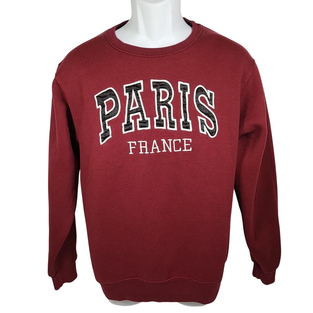 Paris France Vintage Crew Neck Sweatshirt Maroon Size Medium